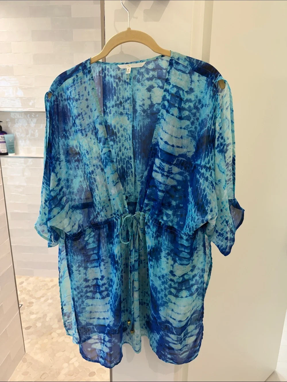 Hawaiian Tropic Women’s Blue Tie-Dye Sheer Swim Cover-Up